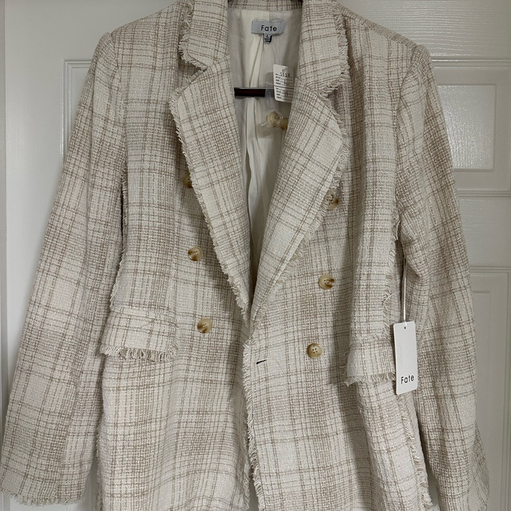 Fate Women's Beige Checkered Blazer
